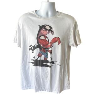 Marvel Mad Engine Skottie Young Chibi Venom vs Spider-Man Tee White Men’s L